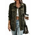 thumbnail image 1 of Women' Corduroy Leopard Jacket Button Down Long Sleeve Blouses Fall Jacket Casual Coat Army Green L, 1 of 7