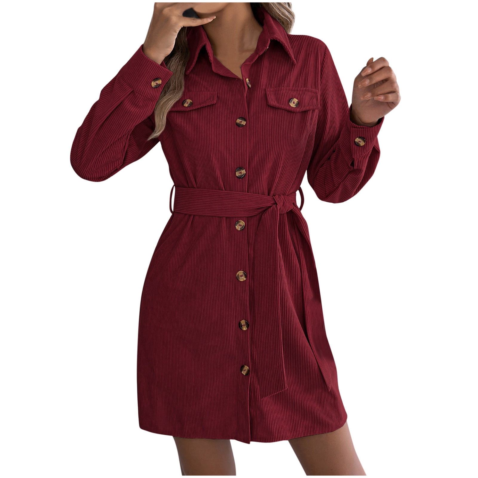 knee length dresses for ladies Shimmering Belted Chiffon Long Sleeve Midi Dress Xs main image 0