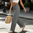 thumbnail image 1 of Women Corduroy Pants Business Casual Slacks Elastic High Waisted Straight Wide Leg Pleated Pockets Work Office Clothes Dressy Spring Bottoms, 1 of 6
