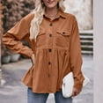 thumbnail image 1 of Women Corduroy Peplum Shacket Jacket Long Sleeve Button Down Babydoll Shirts Oversized Casual Collared Blouses Tops Brown XXL, 1 of 6