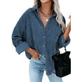 thumbnail image 1 of Women Corduroy Shirts Jacket Shacket Casual Button Down Long Sleeve Oversized Tops Plus Size, 1 of 5