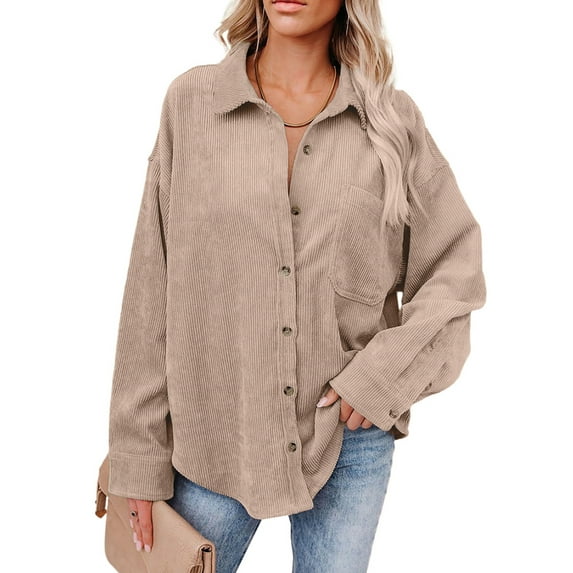 Women Corduroy Shirts Jacket Shacket Casual Button Down Long Sleeve Oversized Tops Plus Size