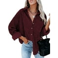 thumbnail image 1 of Women Corduroy Shirts Jacket Shacket Casual Button Down Long Sleeve Oversized Tops Plus Size, 1 of 5