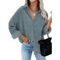 thumbnail image 1 of Women Corduroy Shirts  Shacket Casual Button Down Long Sleeve Oversized Tops Plus Size, 1 of 5