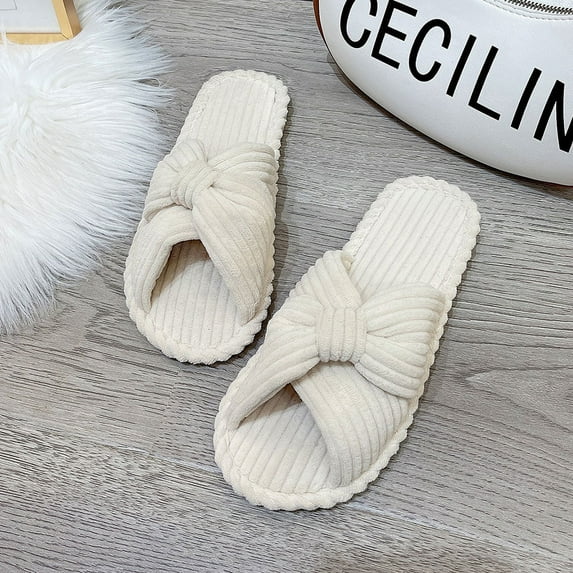 Women Corduroy Slippers House Slides for Woman Home Bedroom Bathroom Spa Hospital Open Toe Corduroy Slippers Anti Slip Cozy Comfortable