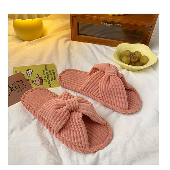 Women Corduroy Slippers House Slides for Woman Home Bedroom Bathroom Spa Hospital Open Toe Corduroy Slippers Anti Slip Cozy Comfortable
