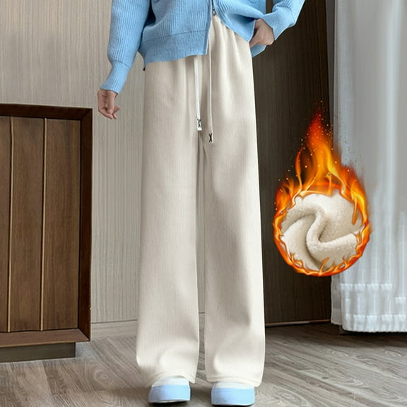 Women Corduroy Trousers High Elasticated Waist Straight Leg Stretch Pants Casual Trousers with Pockets White S