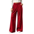 thumbnail image 1 of Women Corduroy Wide Leg Pants High Waist Button Zipper Pleated Trousers Loose Casual Palazzo Pants with Pockets, 1 of 9