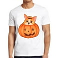 thumbnail image 1 of Women Corgi Pumpkin Graphic Tee Casual T Shirt Tops Comfortable Short Sleeve Round Neck White S-5XL, 1 of 4