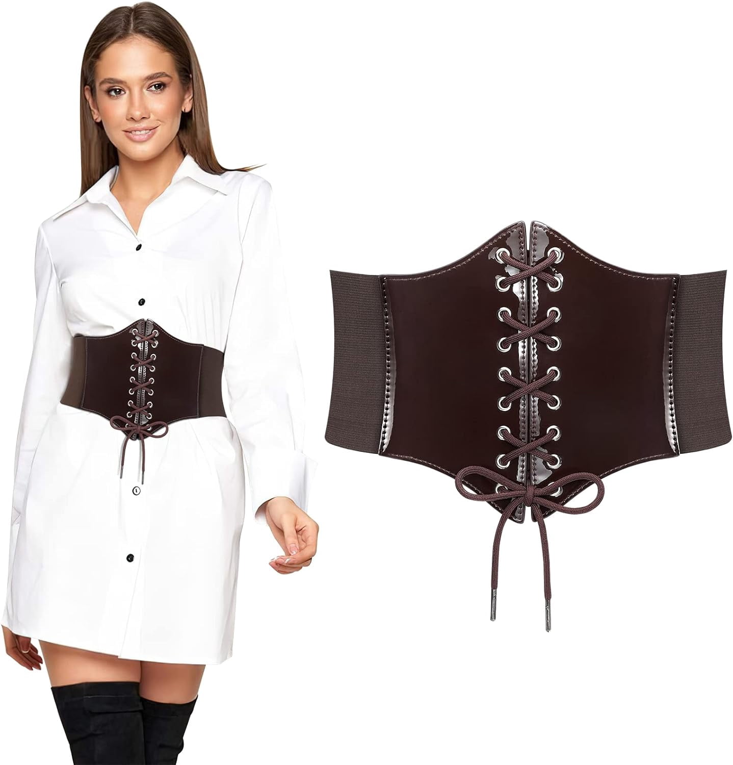2798 2 Pack Lace-up Cinch Belts Women Corset Waist Belt Tied Elastic 61S15NjsgqL._AC_UY1000_.jpg main image 3