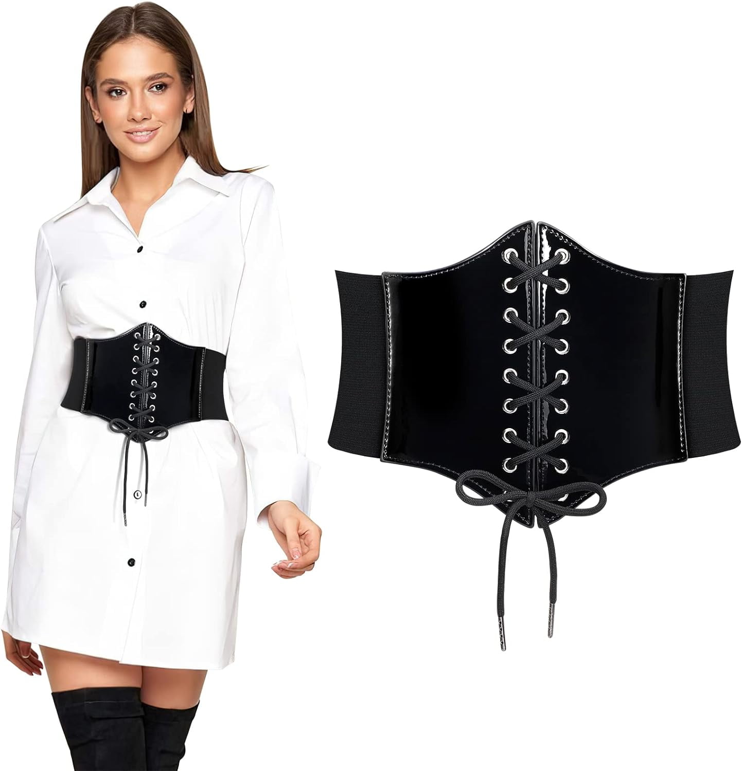 Avidlove Womens Corset Belt Tie Waist Belt Corsets Lace Up Waspie Corset Women-Corset-Belt-Patent-  main image 2