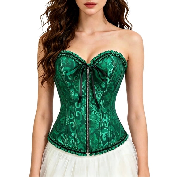 Women Corset Bustier Top Lace Up Back Zipper High Waist Trainer Shapewear for Wedding Party Prom Evening Party