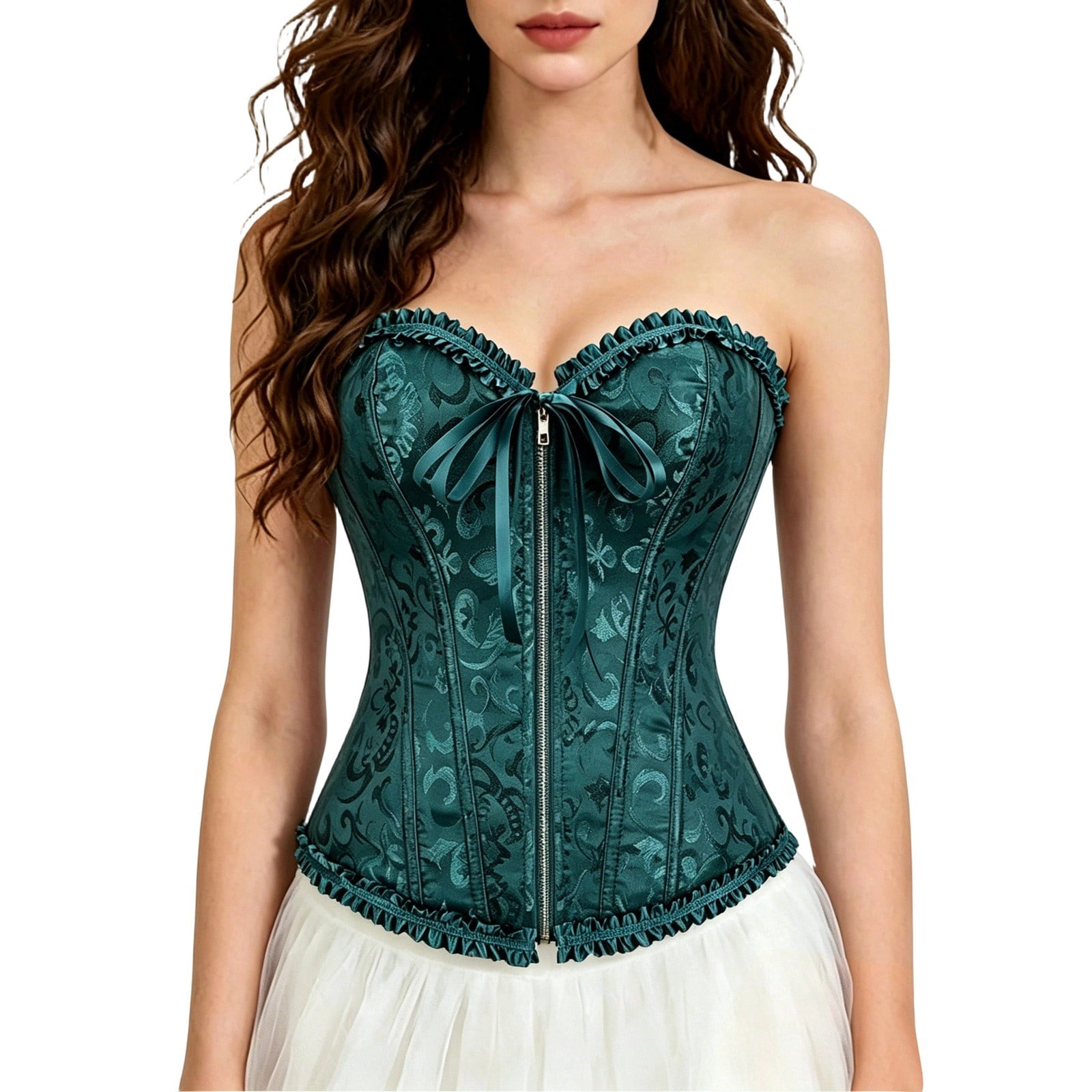 Womens Corset Top Bustier,Front Zipper,No Slip,Steel Boned Waist
