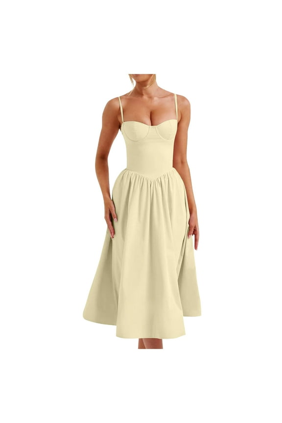 Women Corset Dress Polyester Flowy Pleated Hem Off Shoulder