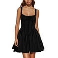 thumbnail image 1 of Women Corset Dress Sexy Spaghetti Straps Low Cut Square Neck Sleeveless Sundress Vintage A Line Ruffle Party Dresses, 1 of 6