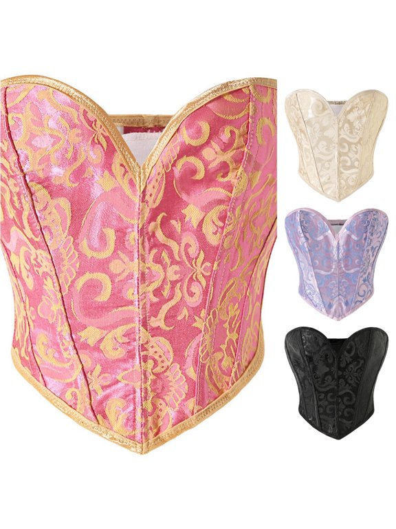 Women Corset Top Lace Front Bodice Cincher, Decorative Straps Bustier with Pull Tly Lace for Figure Shaping and Daily