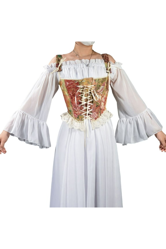 Women Corset Tops Bustier Overbust Peony Floral Print Lace Vintage Court Gown Sling Tank Tops