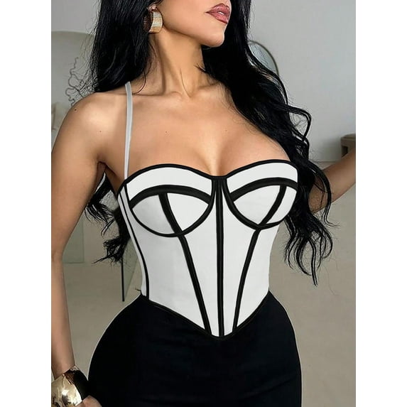 Women Corset Tops Sexy Mesh Adjustable Overbust Bustier Shapewear Crop Camisole Tank Top Rave Festival Y2K Style Outfits