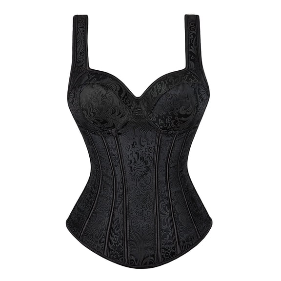 Women Corset with Straps Floral Jacquard Corset Gothic Corset Top Plus Size Shoulder Straps Tank Overbust Corset Bustiers Black L
