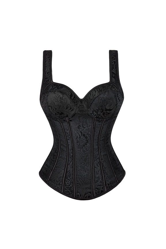 Women Corset with Straps Floral Jacquard Corset Gothic Corset Top Plus Size Shoulder Straps Tank Overbust Corset Bustiers Black M