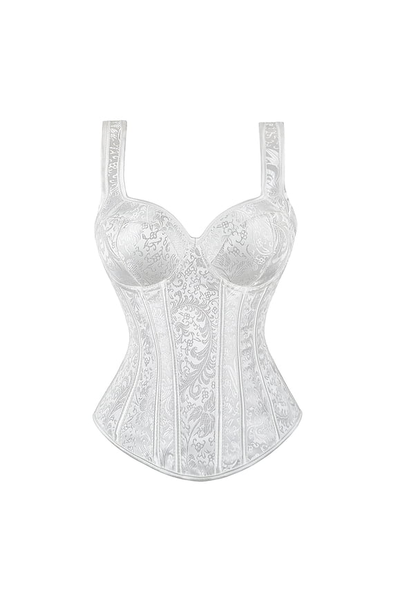 Women Corset with Straps Floral Jacquard Corset Gothic Corset Top Plus Size Shoulder Straps Tank Overbust Corset Bustiers White 2XL