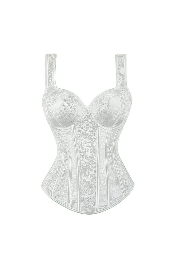 Women Corset with Straps Floral Jacquard Corset Gothic Corset Top Plus Size Shoulder Straps Tank Overbust Corset Bustiers White L