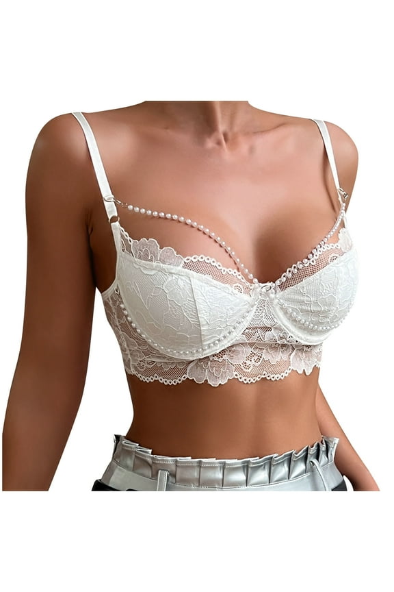 Women Corsets Lingerie Demi Balconette Bras with Underwire Floral Lace Mesh Bustier Spaghetti Straps Sleeveless Crop Tops V-Neck Backless Corset Shapewear White