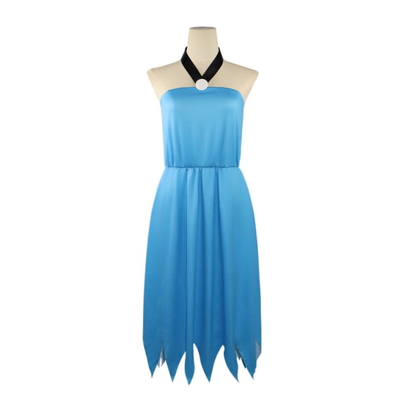 Women Cosplay Costume Blue Strapless Dress with Collar for Halloween Party Role Play Show Prehistoric Jungle Theme Outfit Stone Age Dress Up Suit