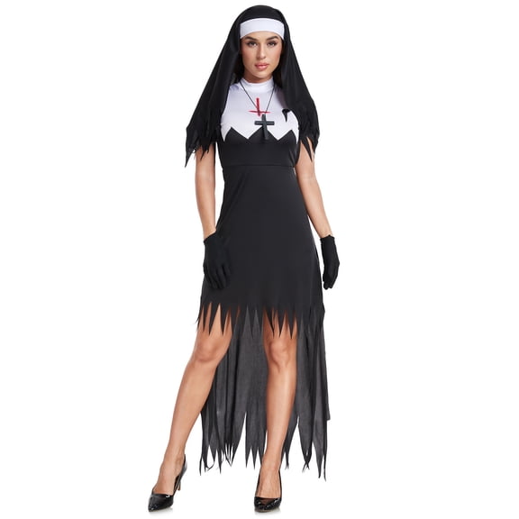Women Cosplay Costume Gothic Abbey Sister Uniform Gown for Halloween Party Dark Theme Show Convent Role Play Festive Carnival