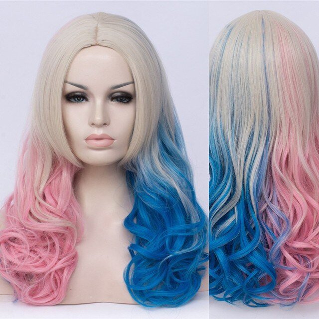 Women Cosplay Multicolor Stitching Gradient Wig Long Wig Curved Big