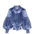 thumbnail image 1 of Women Cottagecore 3D Flower Blouse Bell Long Sleeve Sheer Lace Tops Lace Neckline Buckle Shirts, 1 of 7