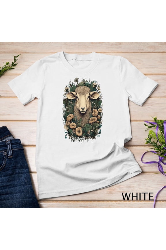 Women Cottagecore Floral Sheep Nature T-Shirt