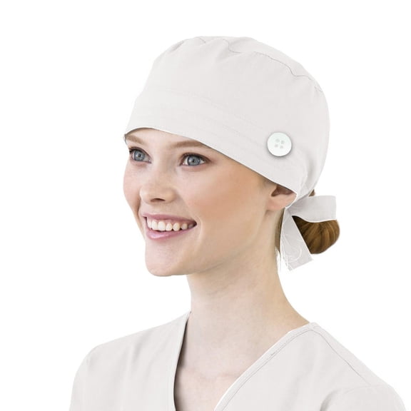Women Cotton Bandage Adjustable Scrub Cap Sweatband Bouffant Hat for Men and Nurses, White Color for Medical Use