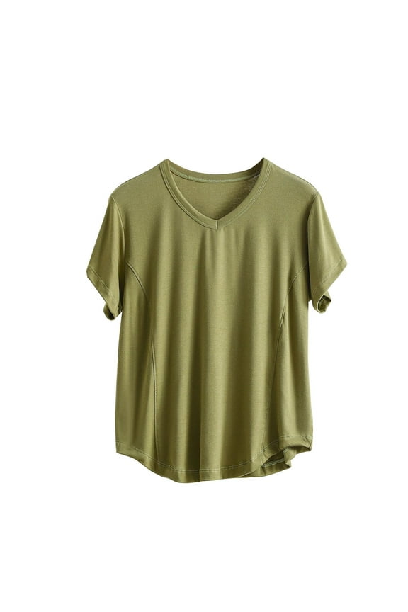 Women Cotton Basic Tshirts Juniors Comfy Fit Blouses Teen Girls Cozy V Neck Pullover Tops Casual Short Sleeves Clothing