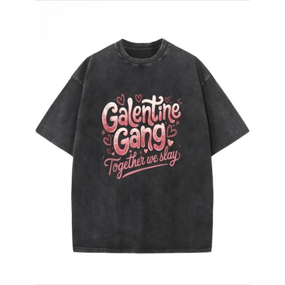 Women Cotton Black Tee Top Washed Valentine Design Fashion Casual Short Sleeve Crew Neck Comfortable S-2XL Plus Size