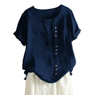 Women Cotton Blend Crew Neck Short Sleeve Basic Tunic Tee Shirts Tops Blouse