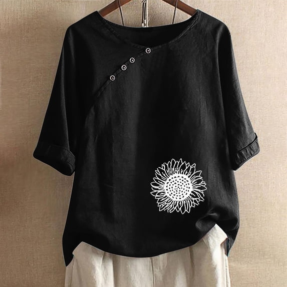 Women Cotton Blend Crew Neck Short Sleeve Basic Tunic Tee Shirts Tops Blouse