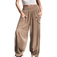 thumbnail image 1 of Women Cotton Boho Pants Summer Casual Loose High Waist Cargo Lounge Harem Pant Camel Color XXL, 1 of 7
