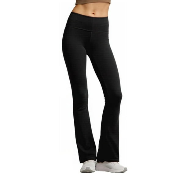 Couver Women Cotton Bootcut Wide Waistband Workout Bootleg Yoga Pants, Black Large, 1 Pack
