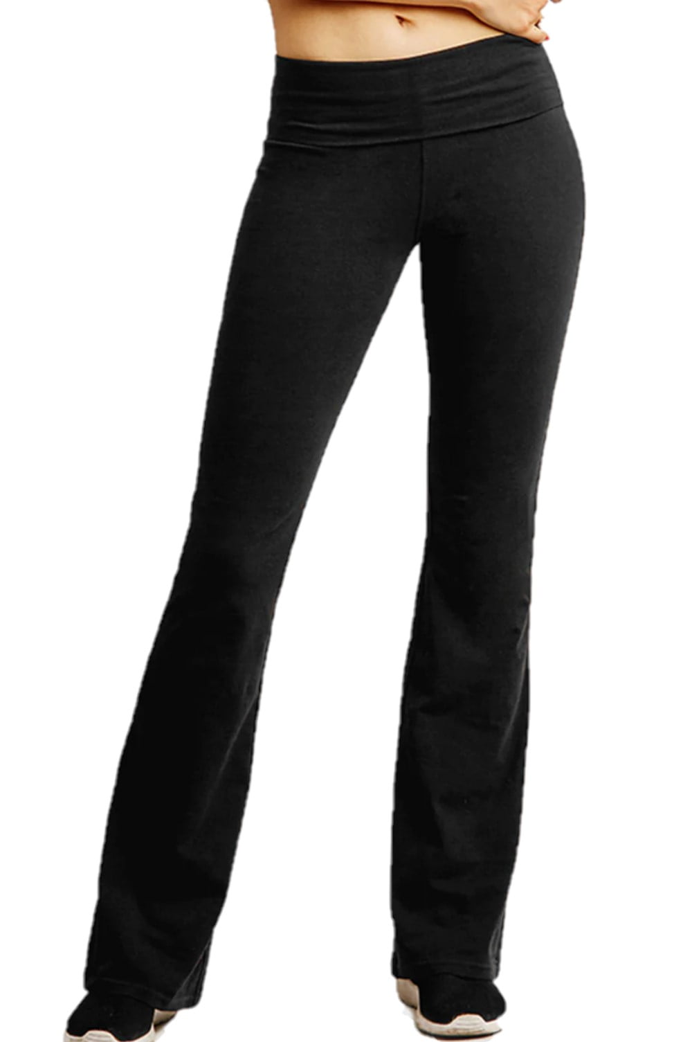 Women Cotton Bootcut Wide Waist-band Workout Bootleg Yoga Pants, Black  Large, 1 Pack