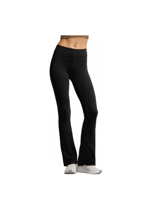 Women Cotton Bootcut Wide Waistband Workout Bootleg Yoga Pants, Black Medium, 1 Pack