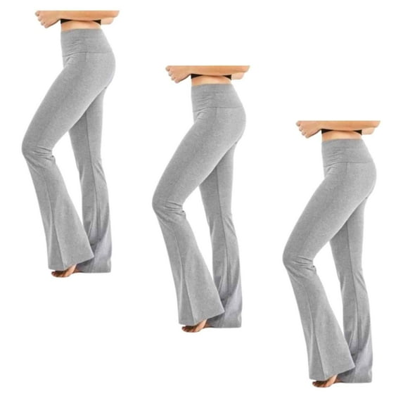 Women’s Cotton Bootcut Wide Waistband Yoga Pants, Heather Gray, 3-pack, Large