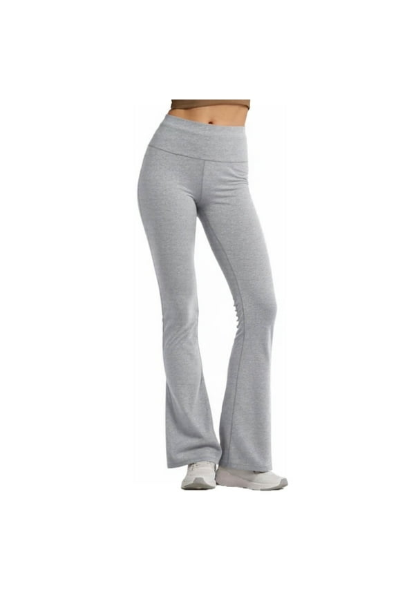 Women Cotton Bootcut Wide Waistband Workout Bootleg Yoga Pants, Heather Gray Medium, 1 Pack