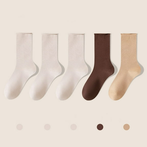 Women Cotton Crew Socks, Women's Mid-Calf Solid Color Socks Comfortable Warm Breathable Multicolor Socks New Crew Socks for Women Cute Style B-128 Coffee One Size