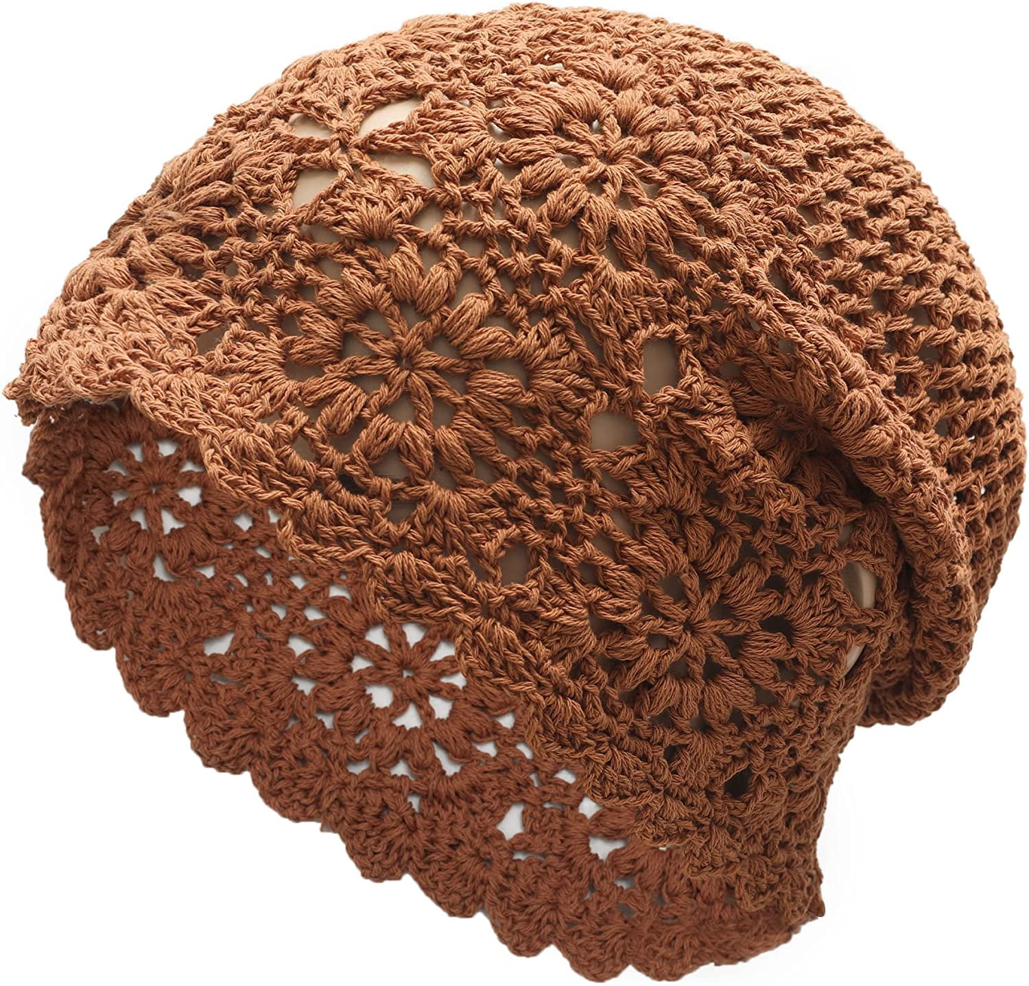 Women Cotton Crochet Slouchy Beanie Hat Handmade Knit Cutout 