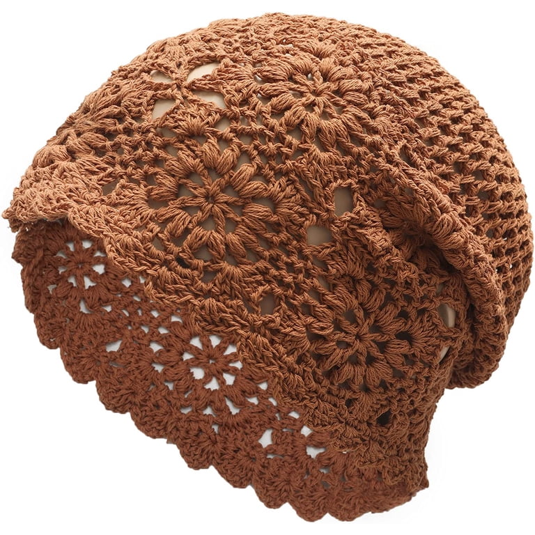 Women Cotton Crochet Slouchy Beanie Hat Handmade Knit Cutout 