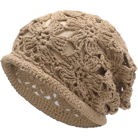 Women Cotton Crochet Slouchy Beanie Hat Handmade Knit Summer Skull Cap 1pcs