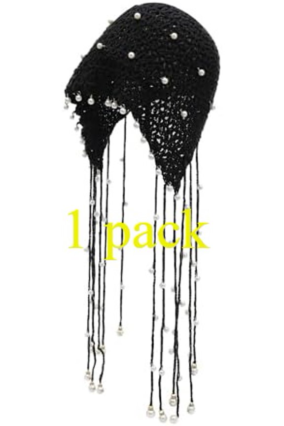 Women Cotton Crochet Slouchy Beanie Hat with Tassel Handmade Knit Skull Cap