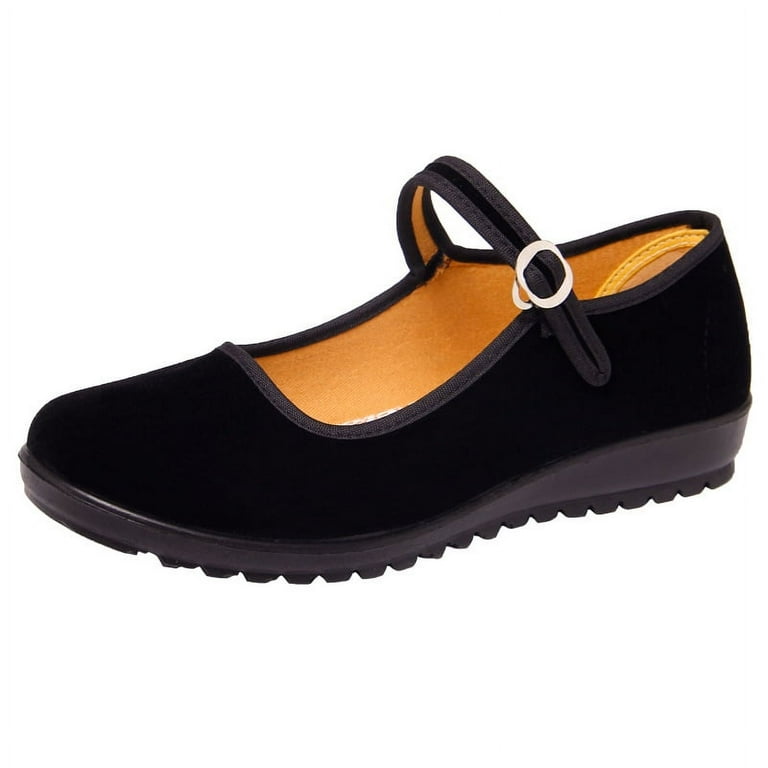 Women Cotton Flat Shoes Mary Jane Shoes Black Ballet Yoga Cloth