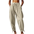 thumbnail image 1 of Women Cotton Linen Baggy Palazzo Harem Pants Drawstring Wide Leg Elastic Waist Beach Yoga Trousers Casual Lounge Pants 2026 Vacation Beige M, 1 of 7